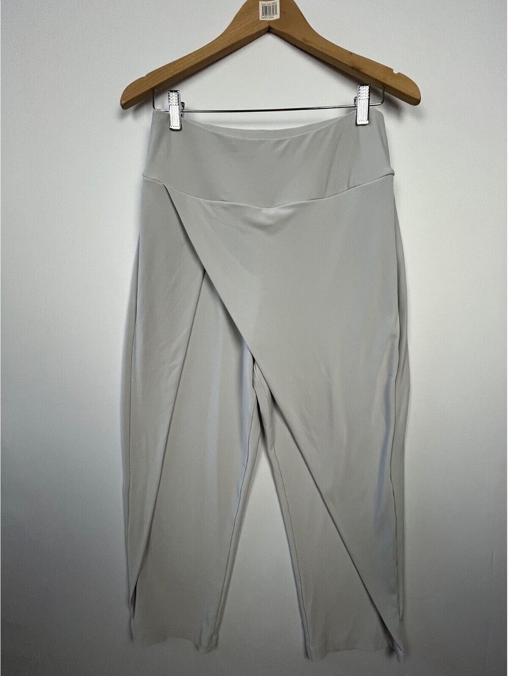 Sympli Size 10 Asymmetrical Wrap Front Pants Grey Cropped Tapered Stretch Canada